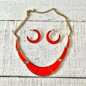 Vintage Gold Tone Enamel Necklace and Earring Set